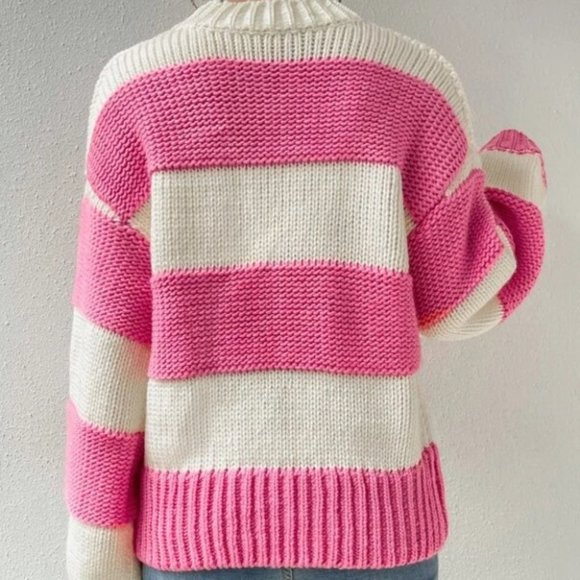 Pink/cream striped colorblock sweater top - Picture 5 of 6